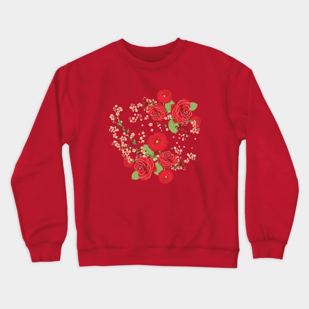 Red Roses and Poppies bouquet Crewneck Sweatshirt by AnnArtshock